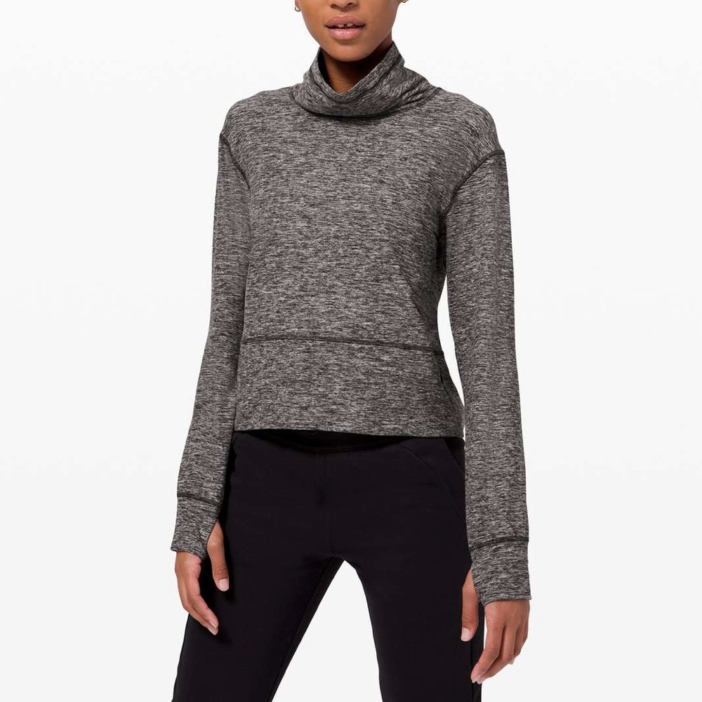 Lululemon Ready to Rulu Fleece Pullover Heathered Black Funnel Neck Rulu Sz 8